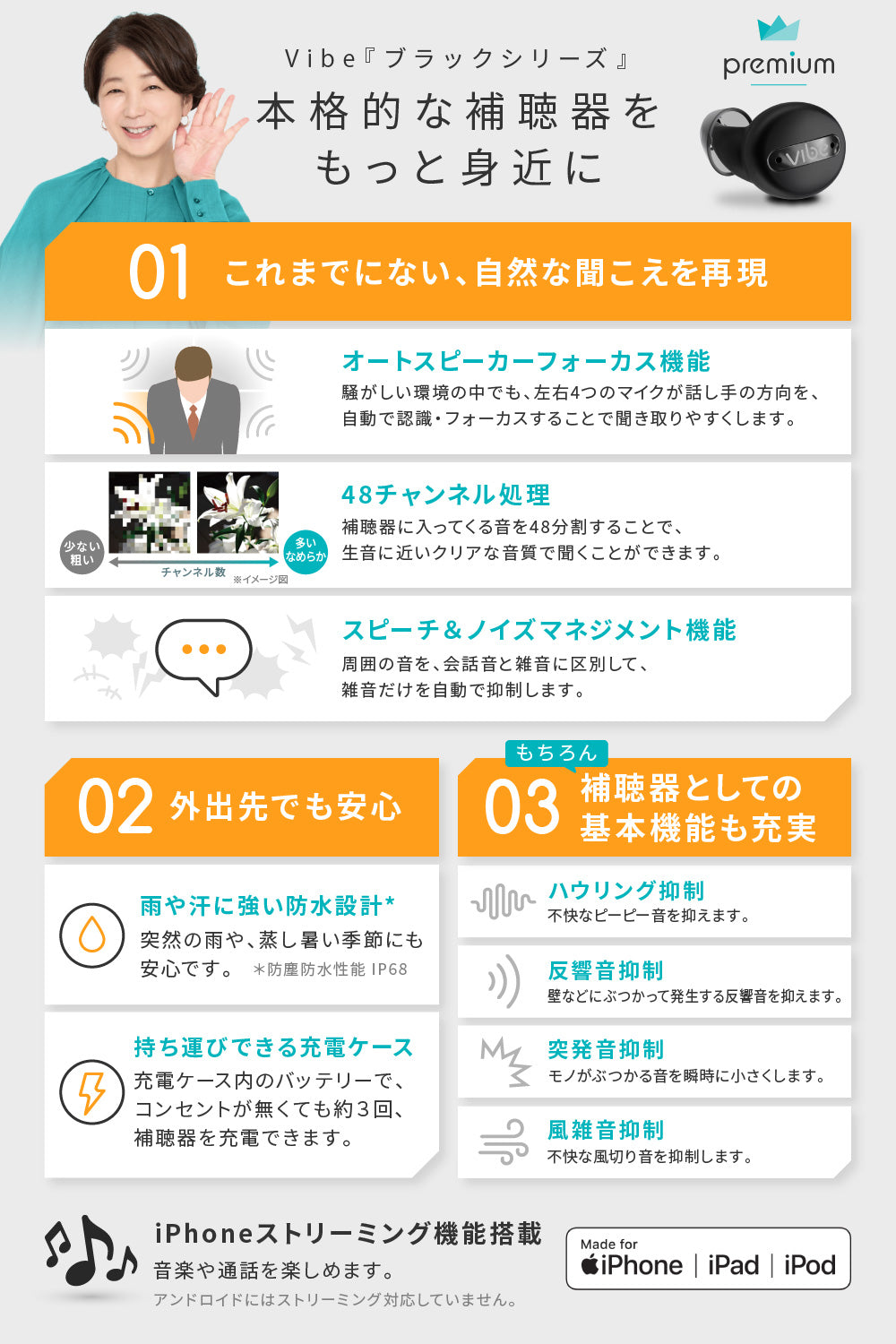 Vibe Go 補聴器 イヤフォン型 耳あな型 両耳セット 軽・中等度難聴