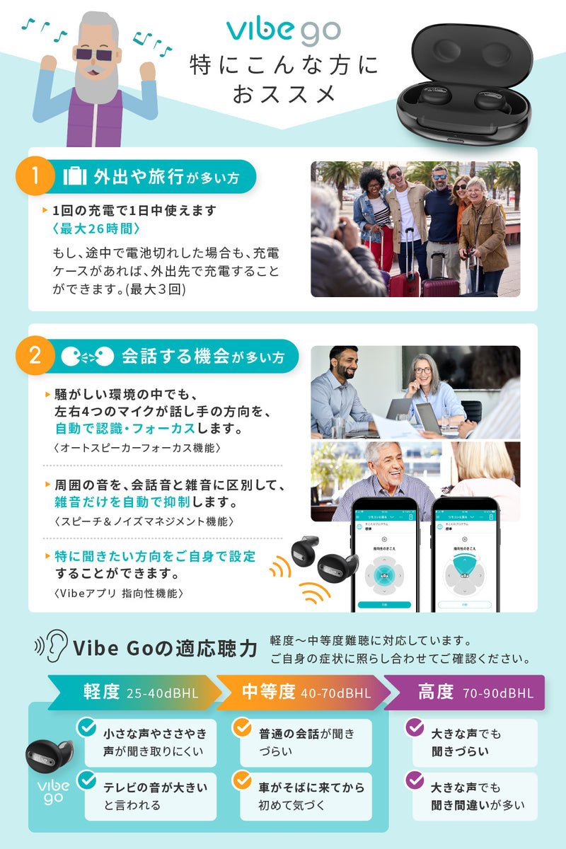 Vibe Go ヴィーブ ゴー 補聴器 [両耳セット] 【適応聴力：軽度～中等度】 (非課税)